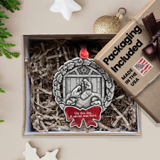 Nativity Wreath Ornament On this day a savior was born