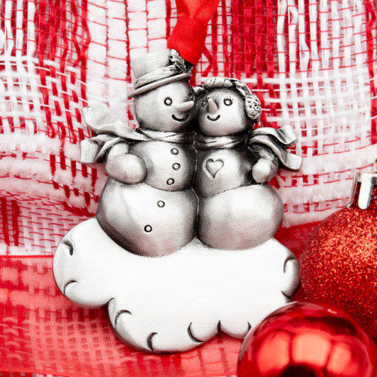 Genuine Pewter Snowman Couple Ornament