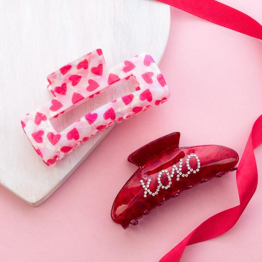 Set of Two Heart Design and Crystal Hair Clips Valentine's Day Girls Hair Accessories