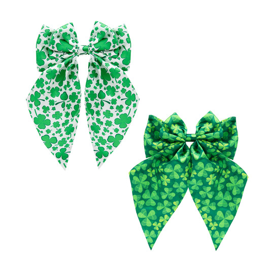 Green CloverSet of 2 Bow Barrette Hair Clip St. Patrick's Day Women's or Girls Hair Accessories