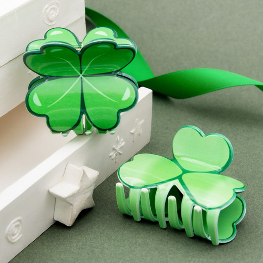 Set of Two Green Clover Design Hair Clips St. Patrick's Day Girls & Women's Hair Clip Accessories