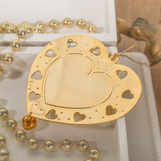 Gold Metal Cutout  Heart with Jingle Bell