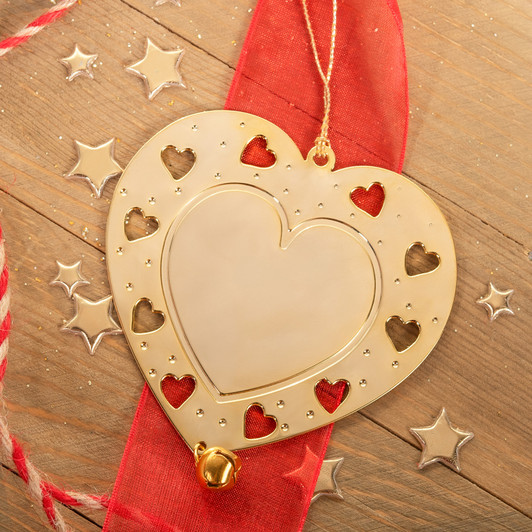 Gold Metal Cutout  Heart with Jingle Bell