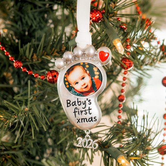 Baby's First Xmas Photo Frame Ornament Baby Foot Christmas Holiday Ornament Dated