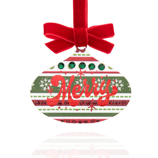Folklore Merry Oval Ball with Crystal Stones Christmas Tree Ornament Holiday Decorations