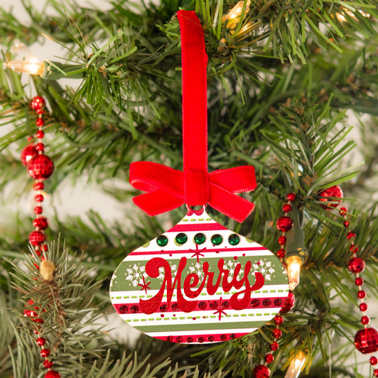 Folklore Merry Oval Ball with Crystal Stones Christmas Tree Ornament Holiday Decorations