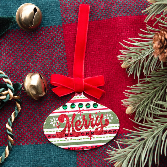Folklore Merry Oval Ball with Crystal Stones Christmas Tree Ornament Holiday Decorations