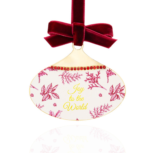 Folklore Joy to the World Oval Ball with Crystal Stones Christmas Tree Ornament Holiday Decorations