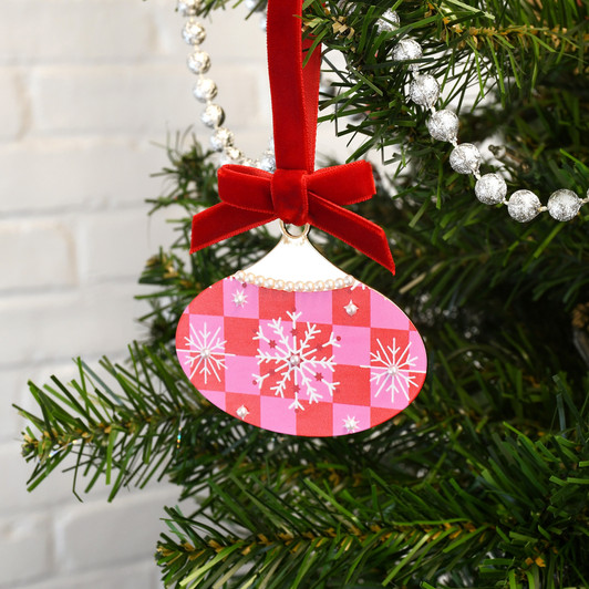 Folklore Oval Ball with Snowflakes and Pearls Christmas Tree Ornament Holiday Decorations
