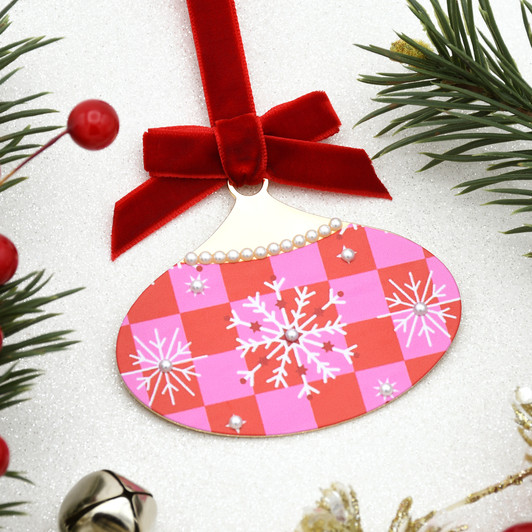 Folklore Oval Ball with Snowflakes and Pearls Christmas Tree Ornament Holiday Decorations