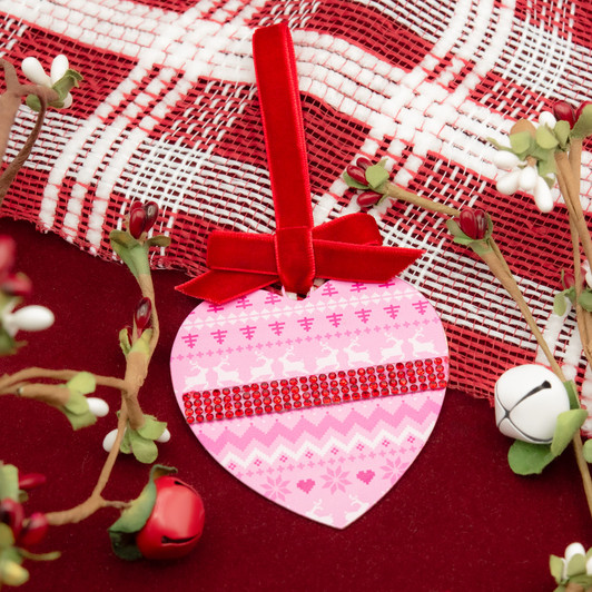Folklore Pink Heart with Crystal Stones Christmas Tree Ornament Holiday Decorations