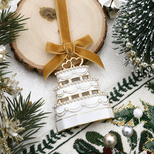 White and Gold Wedding Cake Christmas Tree Ornament Holiday Decorations