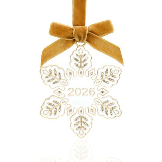 White and Gold Dated Snowflake with Crystals Christmas Tree Ornament Holiday Decorations