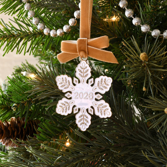 White and Gold Dated Snowflake with Crystals Christmas Tree Ornament Holiday Decorations