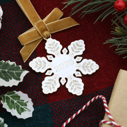 White and Gold Dated Snowflake with Crystals Christmas Tree Ornament Holiday Decorations