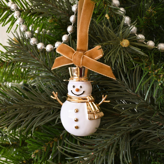 White and Gold Snowman Christmas Tree Ornament Holiday Decorations