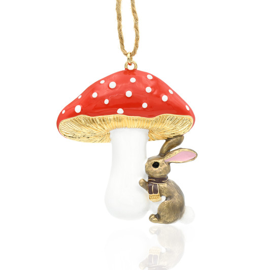 Woodland Mushroom & Bunny Goldtone  Christmas Tree Ornament Holiday Decorations