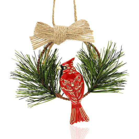 Woodland Cardinal on Branch Goldtone  Christmas Tree Ornament Holiday Decorations