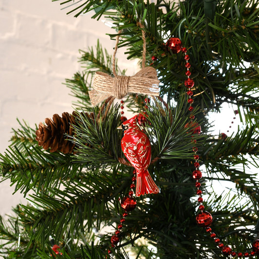 Woodland Cardinal on Branch Goldtone  Christmas Tree Ornament Holiday Decorations