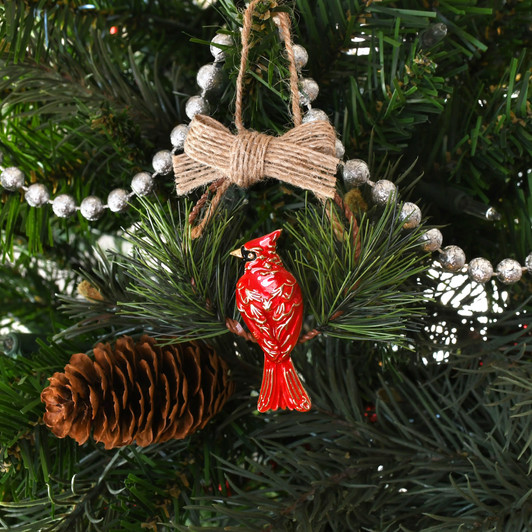 Woodland Cardinal on Branch Goldtone  Christmas Tree Ornament Holiday Decorations