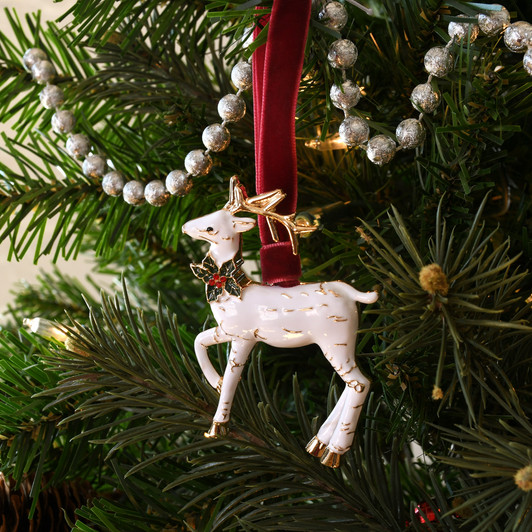 Woodland Goldtone Birch Reindeer Christmas Tree Ornament Holiday Decorations