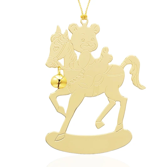 Rocking Horse Teddy Gold Ornament 