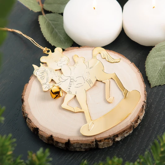 Rocking Horse Teddy Gold Ornament 