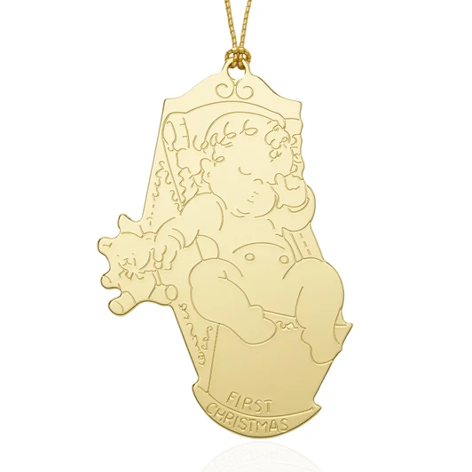 Baby in Cradle Gold Ornament 