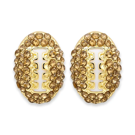 Football & Helmet Stud Earring Set – Gold Tone with Topaz Crystal Footballs