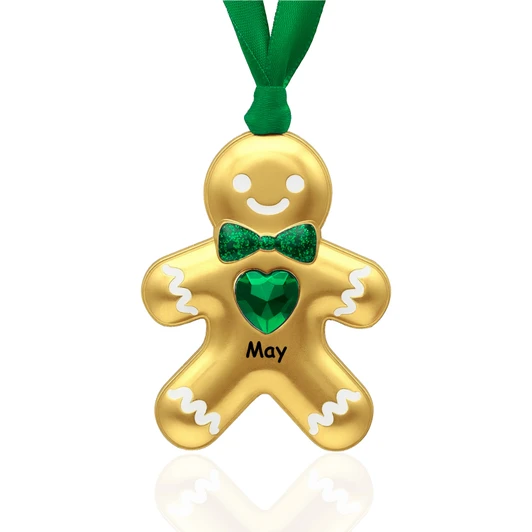 Goldtone Gingerbread Birthstone Birthday Christmas Ornament
