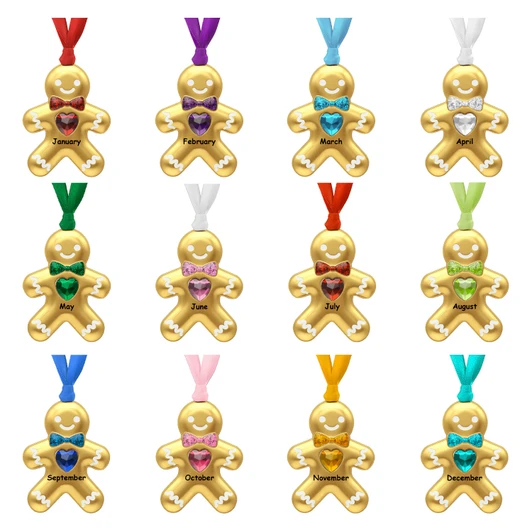 Goldtone Gingerbread Birthstone Birthday Christmas Ornament