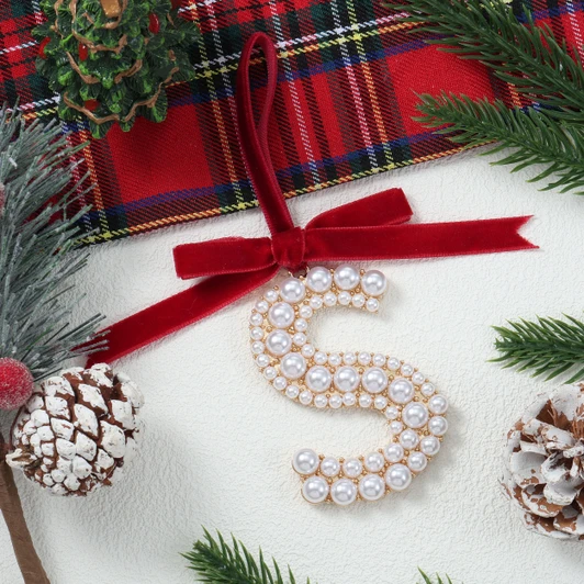 Elegant Pearl Initial Ornament - S