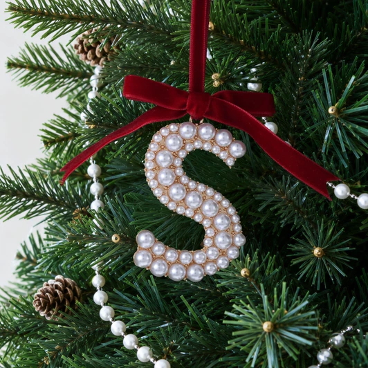 Elegant Pearl Initial Ornament - S