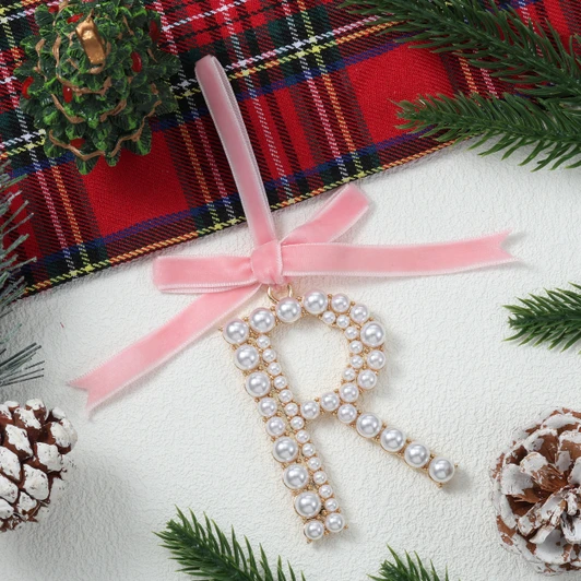 Elegant Pearl Initial Ornament - R