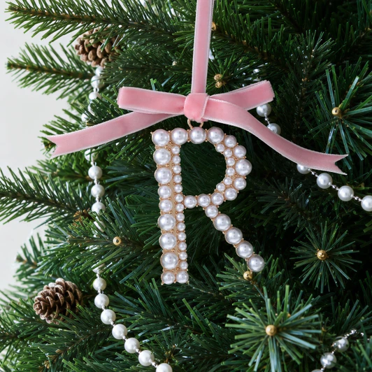 Elegant Pearl Initial Ornament - R