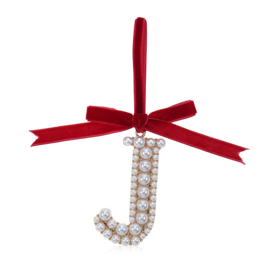 Elegant Pearl Initial Ornament - J