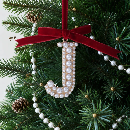 Elegant Pearl Initial Ornament - J