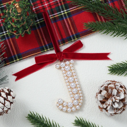 Elegant Pearl Initial Ornament - J