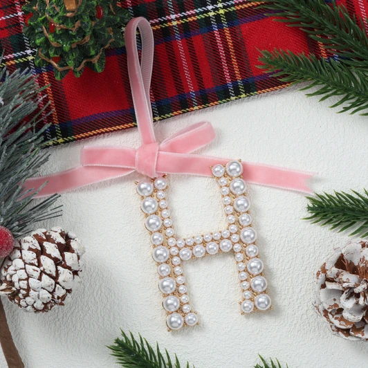Elegant Pearl Initial Ornament - H