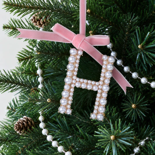 Elegant Pearl Initial Ornament - H