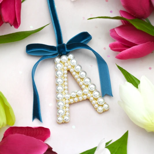 Elegant Pearl Initial Ornament - A