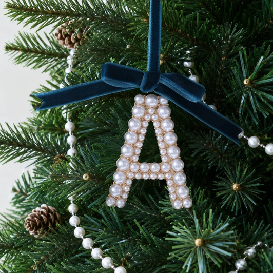 Elegant Pearl Initial Ornament - A