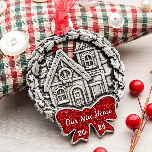 Pewter Plated Metal Our New Home Dated Ornament First Time Home Owner Gifts 