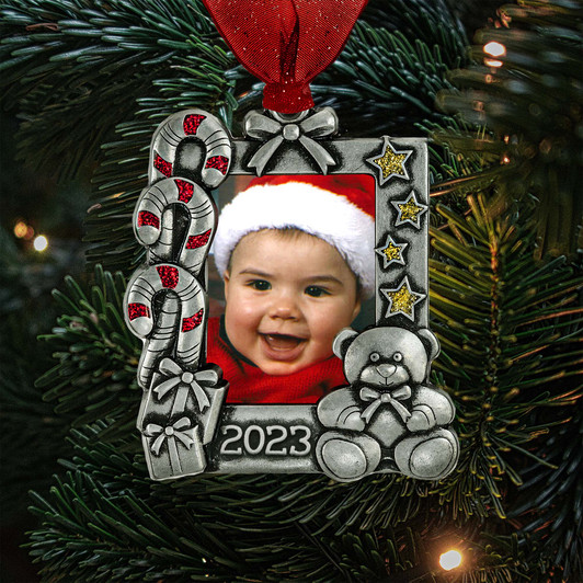 Candy Cane Photo Picture Frame Baby Ornament