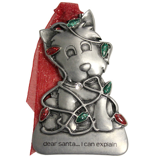 Puppy in Lights Vintage Pewter Ornament