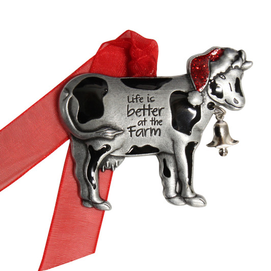 Christmas Cow with Bell Pewter Metal