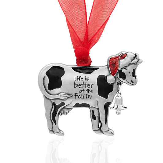 Christmas Cow with Bell Pewter Metal