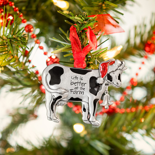 Christmas Cow with Bell Pewter Metal
