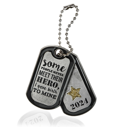 Hero Mom Dog Tags with Glitter Star Christmas Tree Ornament