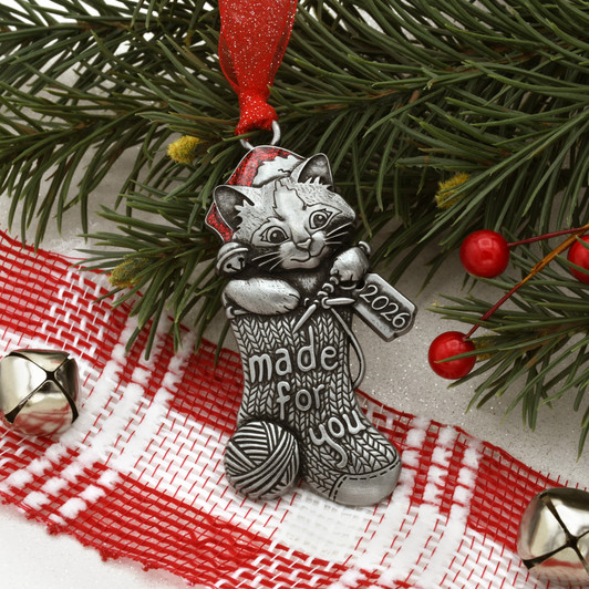 Knitting Kitten in Stocking Christmas Tree Ornament